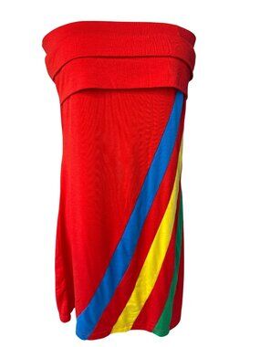 Coogi Womens Rainbow Stripe Red Tube Skirt/Dress Size L Cotton Blend